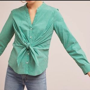 Anthropologie Maeve Katherine Knotted Button-Down Striped Blouse Top Size 4